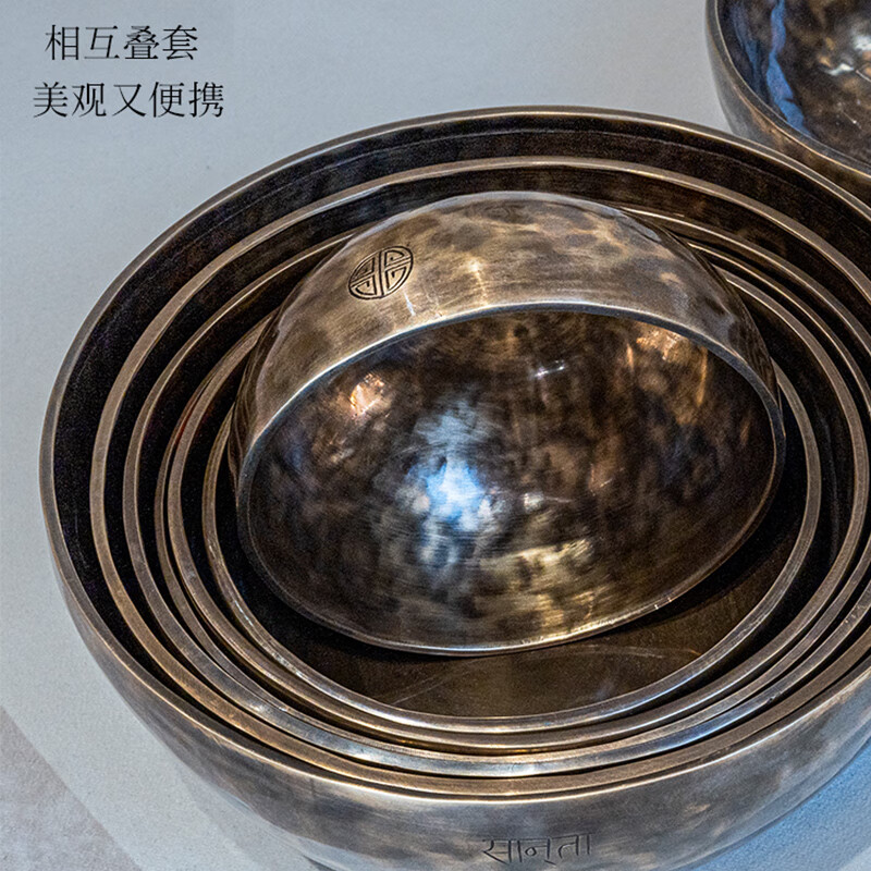 Fanmu fruit tiger spot bowl set, Nepal's pure handmade seven-note accurate bowl set, healing concert playing national musical instrument, five element set bowl, tiger spot plain question 15-25cm