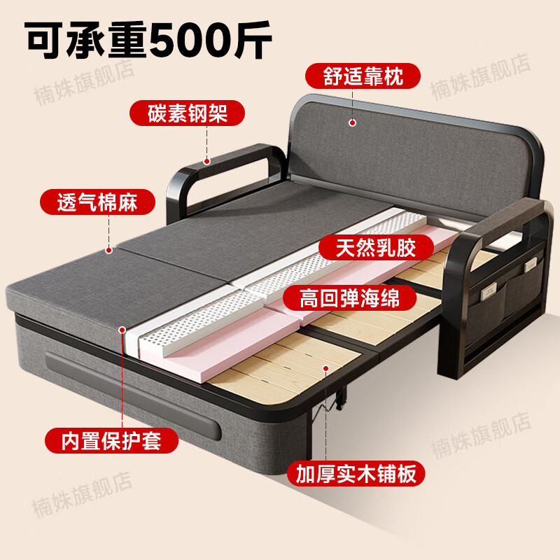 Nanshu same-day delivery sofa bed all-in-one small apartment fabric single solid wood double folding sofa bed 0.82m storage +7cm sponge