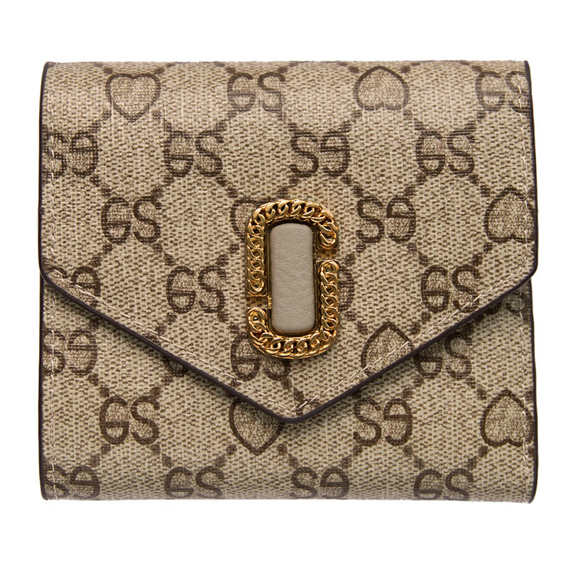 CALCULAT&KEENCK Small Wallet Women's Short Genuine Leather Mini 2025 New Versatile Printed Folding Cowhide Wallet Card Bag Brown Goddess' Day Gift Ghostwritten Greeting Card