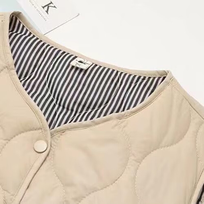 Autumn and winter lightweight tops cotton vests loose new large size women's clothing warm outer wear slimming inner vest for women off-white striped lining 3XL recommended 110-125 pounds