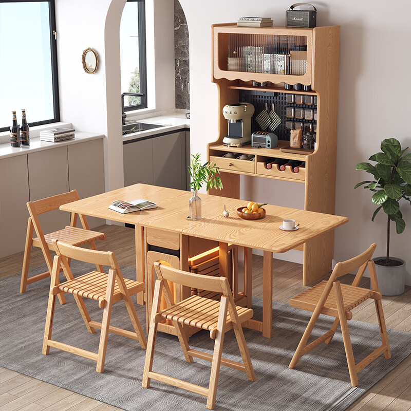 Meike Meijia sideboard dining table integrated solid wood folding dining table sideboard integrated wall dining chair combination original 1.4m all solid wood folding dining table 87x42x184cm