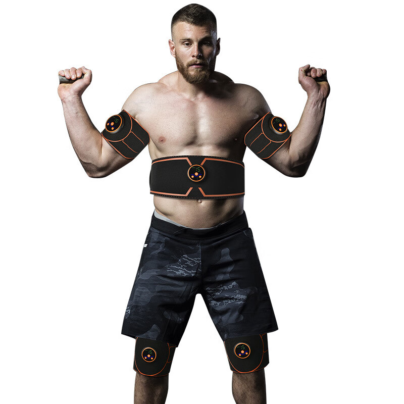 EMS lazy home abdominal muscle patch smart muscle training fitness equipment sports massage belt orange-new 8-piece hot-pressed belt charging model