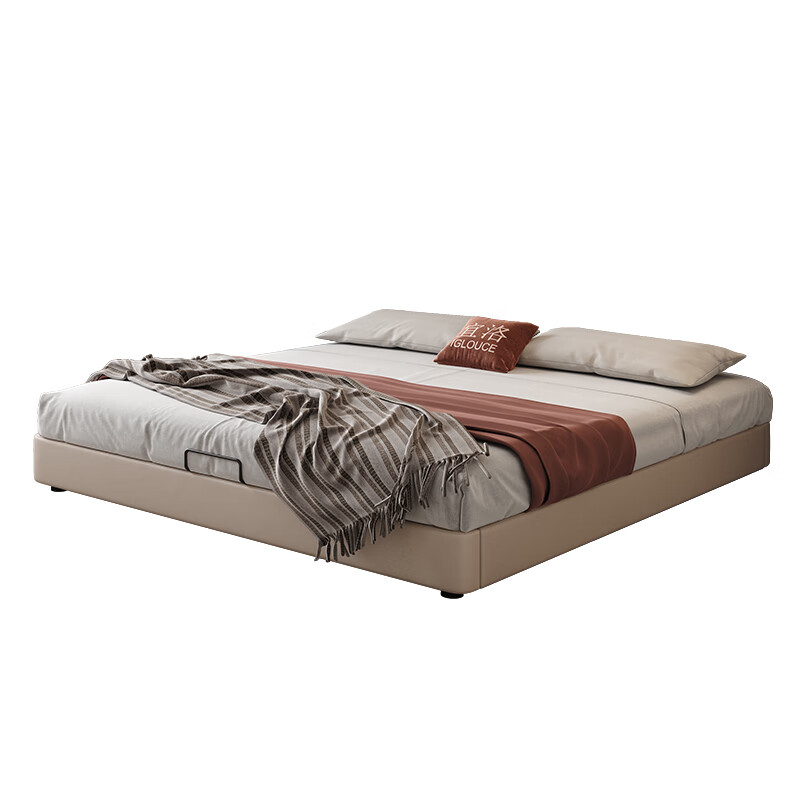 Yiluo minimalist no bedside suspended box bed Italian modern simple small apartment storage suspended bed internet celebrity leather bed beech frame bed air pressure with three pumps 1800mm*2000mm