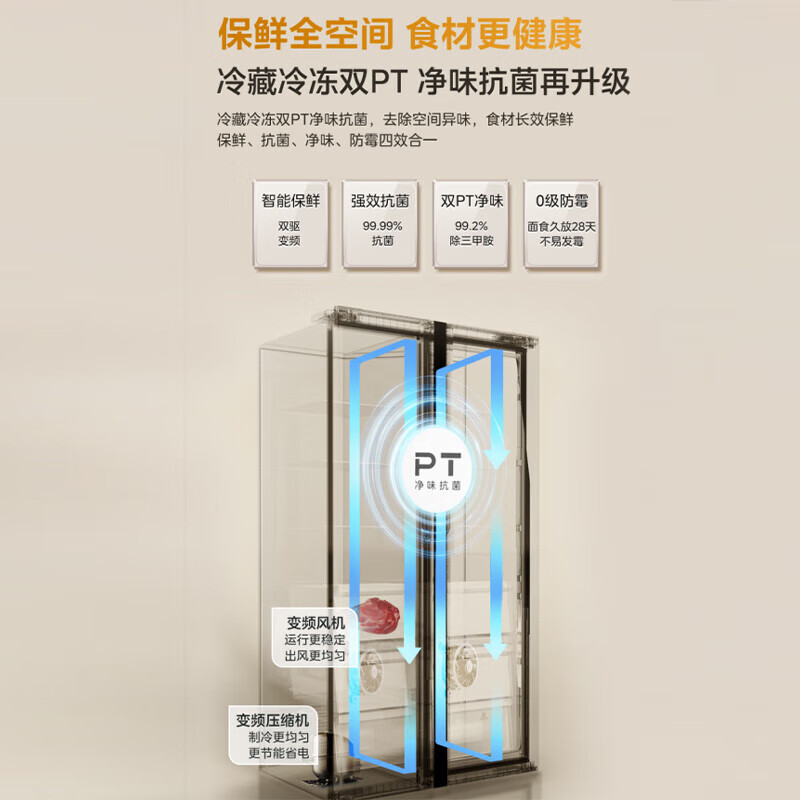 Midea M60 series 643 double-side-by-side refrigerator dual-system bottom cooling ultra-thin zero-embedded air-cooled frost-free first-class energy efficiency frequency conversion odor-free extra-large capacity glass panel Ice Glaze White MR-643WUKGPZE