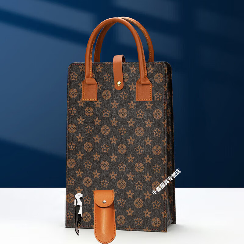 Huazi New Red Wine Packaging Gift Box Empty Box Handbag 2 Wine Double Pack Universal Leather Box Wine Set + Five-Pointed Star Color Double Tote Bag Hard Handle Wine Set +