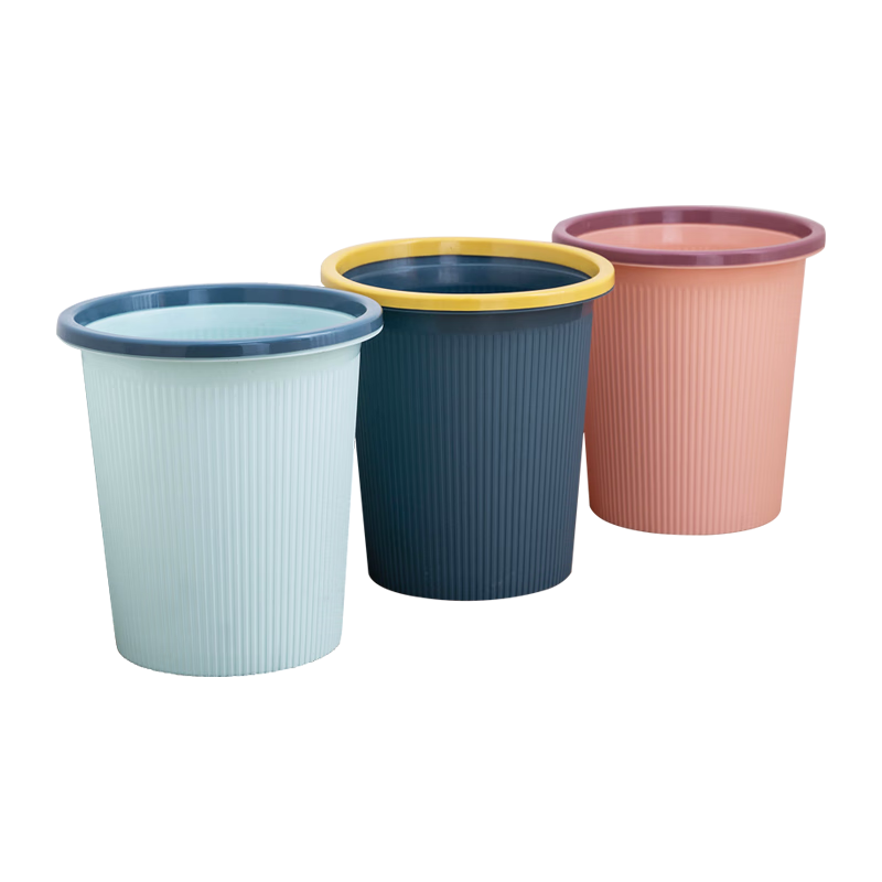 Dafu Rui 3-pack fashionable striped classification trash can with press ring without lid for living room, bedroom and kitchen in random colors