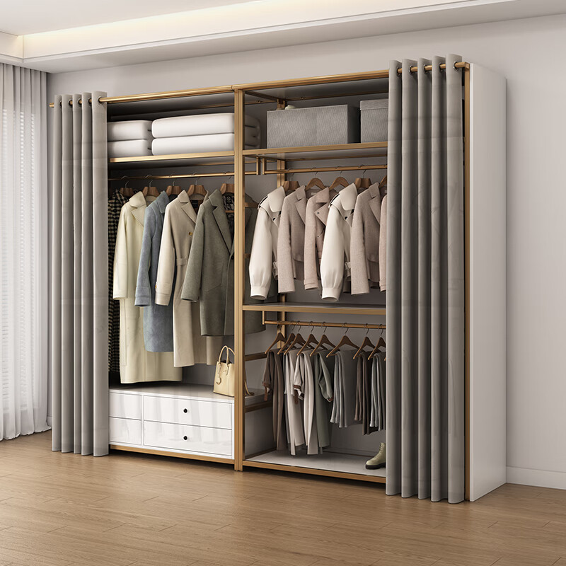 Open wardrobe home bedroom cloakroom simple coat rack storage rack floor hanging clothes rack walk-in rack color and size customization