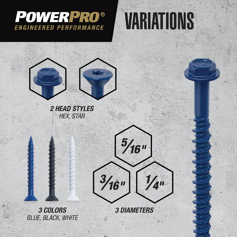 Power ProPro White Flat Head Concrete Screw Anchors (1/4 x 11/4) 100 pieces