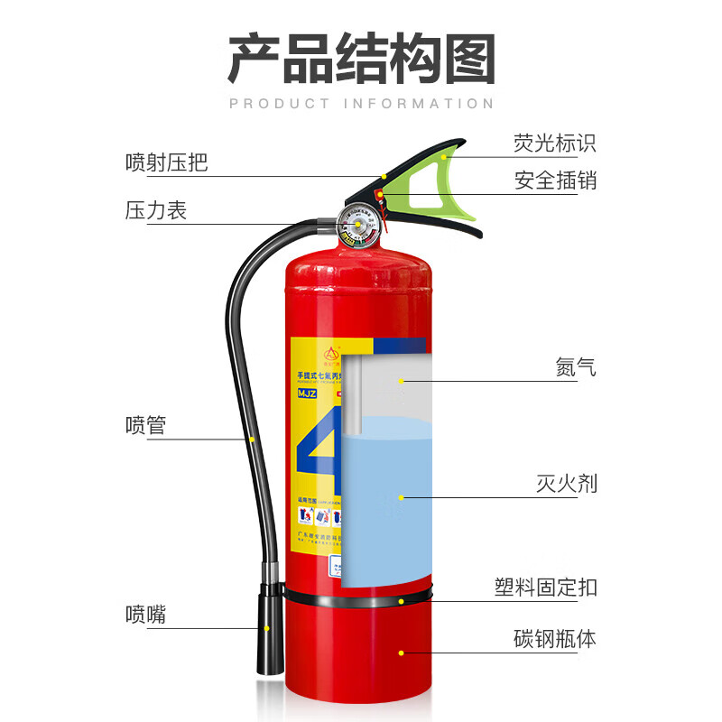 Zhe'an Guangxiao 4kg heptafluoropropane portable fire extinguisher 4kg gas fire extinguishing equipment MJZ/4
