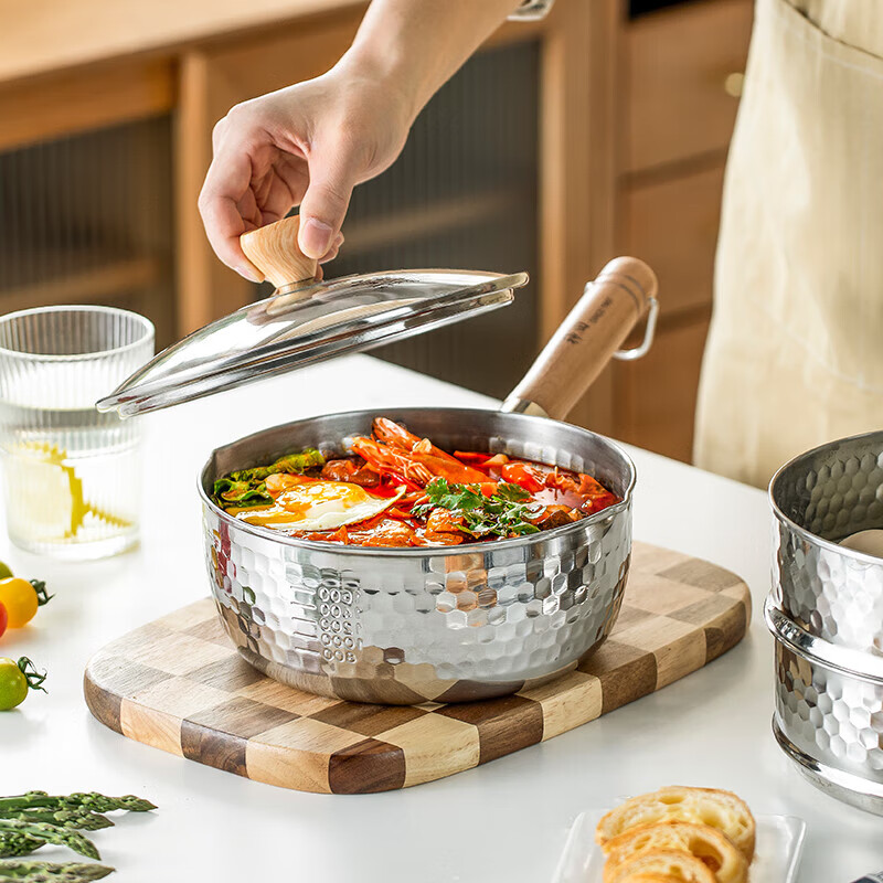 Kanda Yupping pot imported Japanese stainless steel soup pot small milk pot instant noodle pot food supplement pot uncoated with lid 20cm