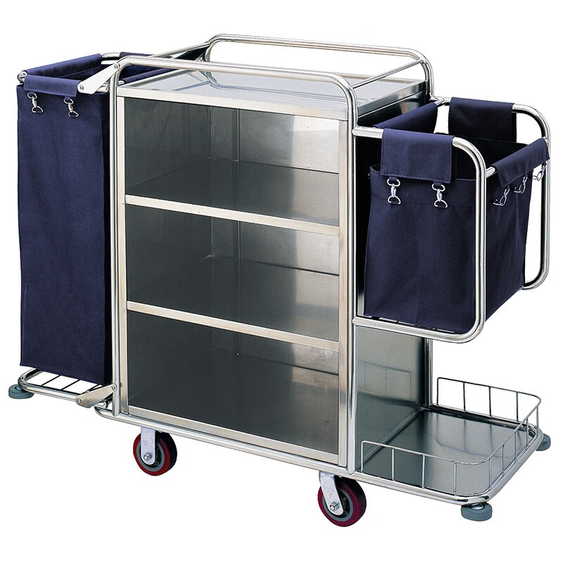 Oufeng Hotel Linen Cart Hotel Work Car Housekeeping Service Cart Double-sided Thickened Stainless Steel Storage Cart Trolley Blue 10-Tube Conical Removable Linen