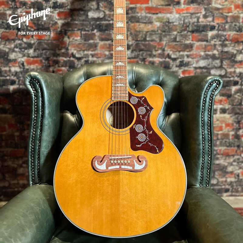 Epiphone Yi Pu Feng J-200EC Studio VN retro wood color folk electric box acoustic guitar domestically produced with bag