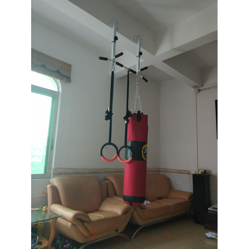 EVANOVM horizontal bar on the beam, home wall, indoor pull-up device, adult beam side parallel bar, home fitness punching suspension bar, telescopic black + booster belt