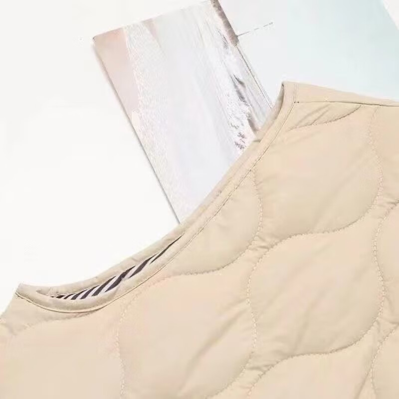 Autumn and winter lightweight tops cotton vests loose new large size women's clothing warm outer wear slimming inner vest for women off-white striped lining 3XL recommended 110-125 pounds