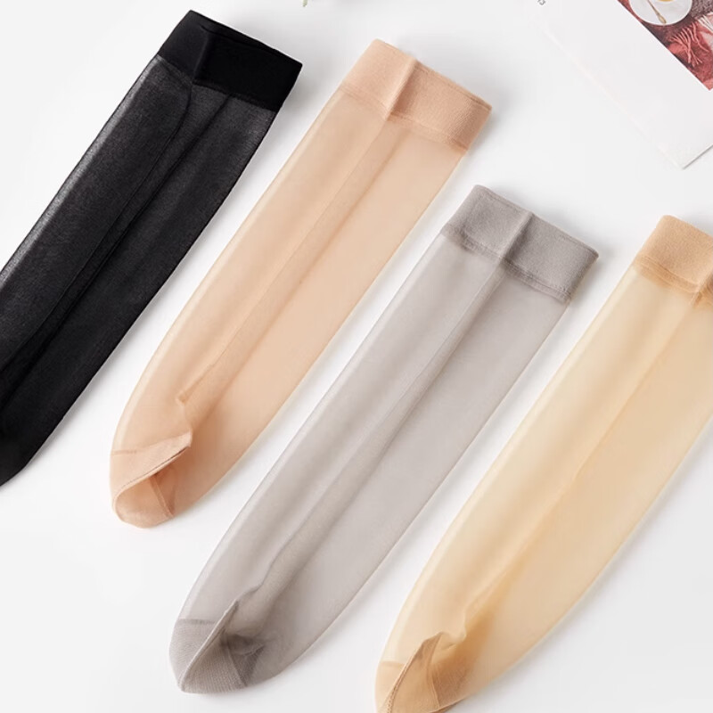 Langsha stockings women's socks spring and summer thin 5A antibacterial wear-resistant crystal silk transparent mid-tube flesh-colored socks skin color 20 pairs