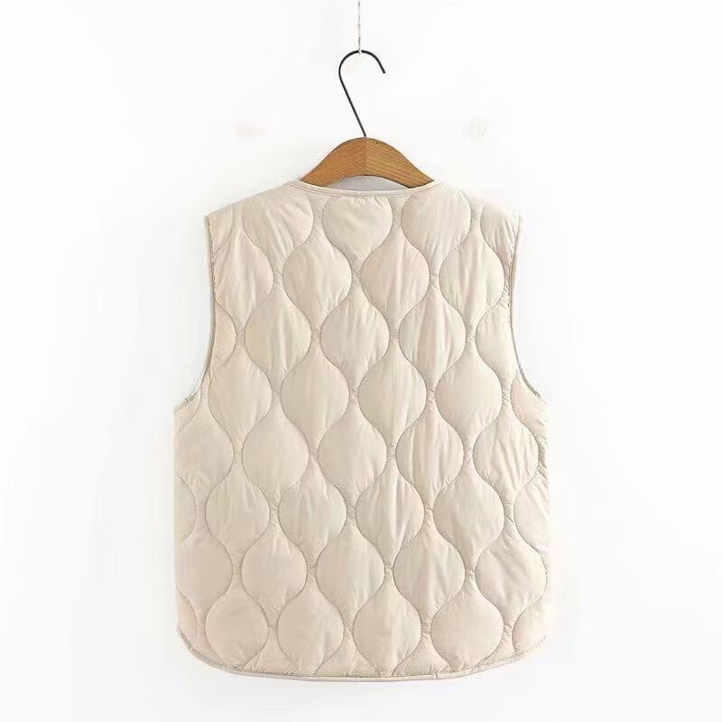 Autumn and winter lightweight tops cotton vests loose new large size women's clothing warm outer wear slimming inner vest for women off-white striped lining 3XL recommended 110-125 pounds