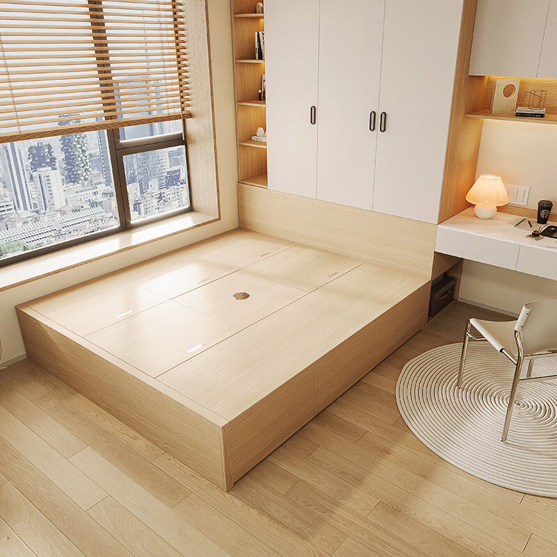 Sophia tatami bed, log style bookcase, desk, wardrobe integrated with lift table, storage cabinet furniture, teenagers' second bedroom, privileged deposit (can be canceled in store)