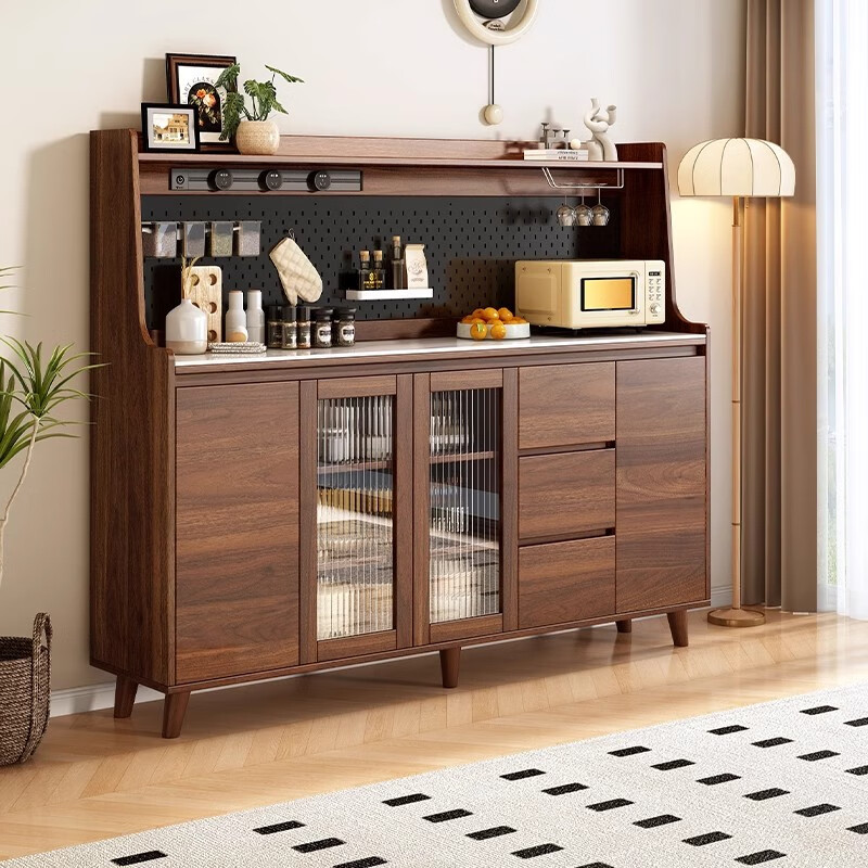 Four-bedroom house solid wood sideboard against the wall integrated storage cabinet simple coffee cabinet cabinet living room wine cabinet multi-functional tea cabinet walnut color length 80*width 40*height 153cm