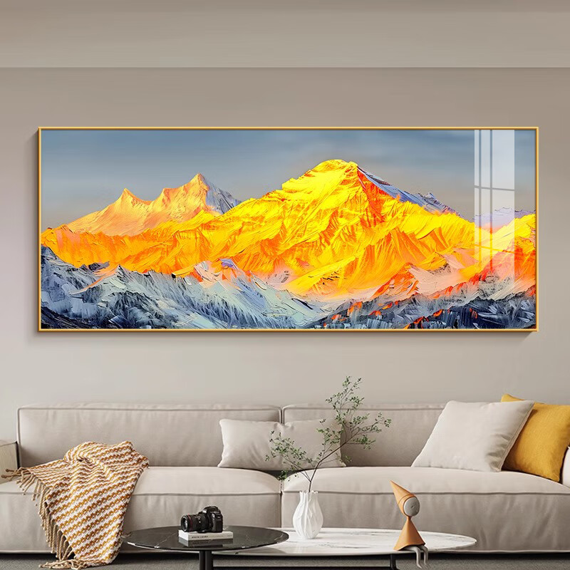Ji Leduo living room decorative painting sofa background wall 2025 new office high-end high-end wall hanging painting high-end mural Rizhao Jinshan-A 150*60CM recommended 1.8-2 meter sofa gold aluminum alloy frame-crystal porcelain painting