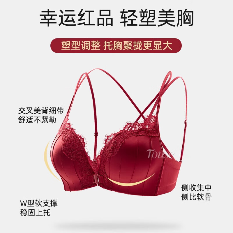 Modal Red Underwear Women's Zodiac Year Suit Small Breasts Push Up Wedding Bridal Spaghetti Straps Beautiful Back Front Button Bra 2026 Horse Burgundy-Single Underwear 75B 34 (Koi Zodiac Red)