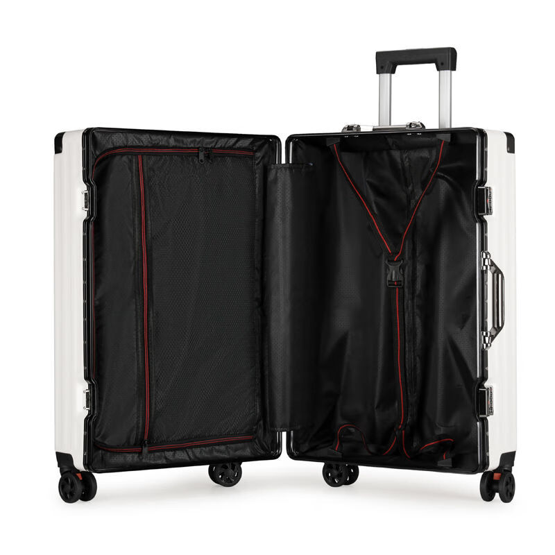 Kangaroo aluminum frame with LOGO suitcase large capacity trolley case for men and women pressure-resistant and wear-resistant password suitcase hard-shell leather suitcase obsidian black with LOGO/thickened case 26 inches student accommodation