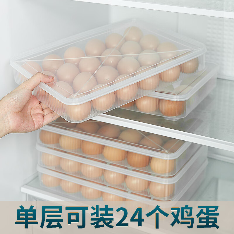 Fun appliance egg storage box for home refrigerator, food-grade fresh-keeping egg box, anti-fall egg box, egg tray basket holder, transparent color - ordinary style, no cover, can hold 24 pieces