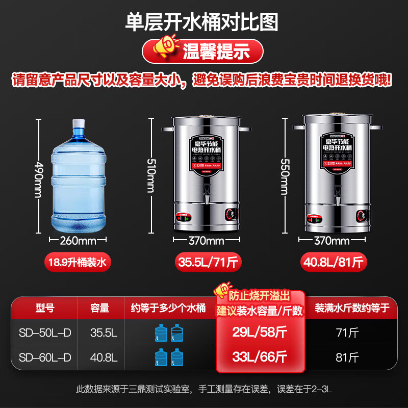 Sanding electric heating bucket water boiler commercial boiling bucket milk tea shop household stainless steel insulated hot water bucket large capacity cooking bucket anti-dry burning confinement bucket thickened SD-60L-D