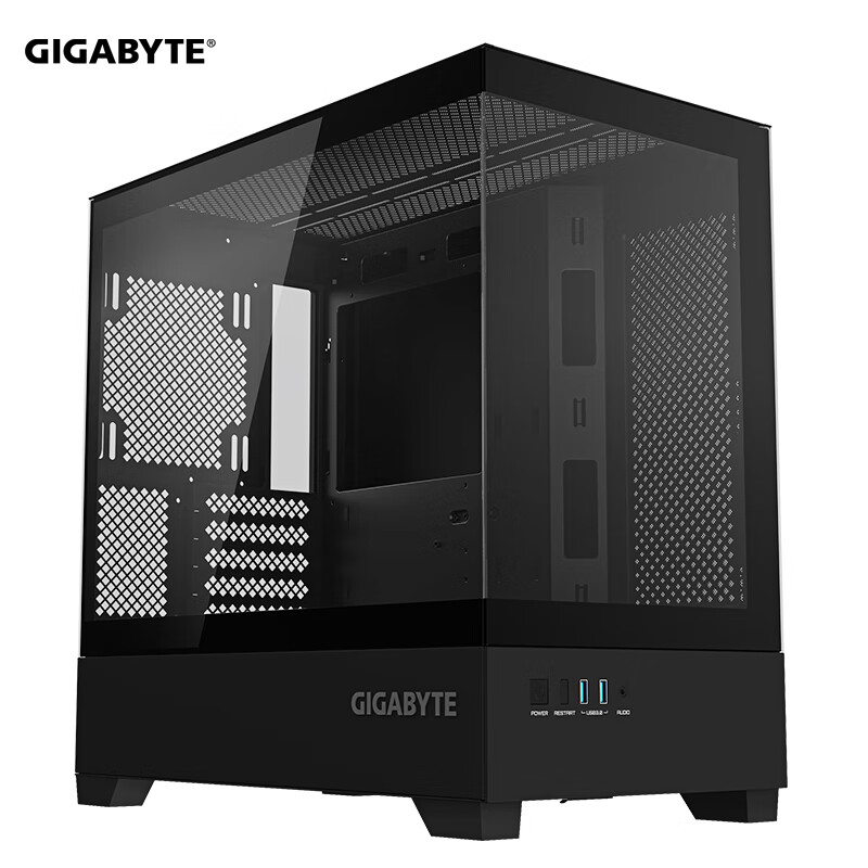 95% new GIGABYTE C201G panoramic upper and lower compartment chassis, blackened tempered glass side transparent, compatible with top 360/side 240 water cooling, quick-release dust filter, black M-ATX