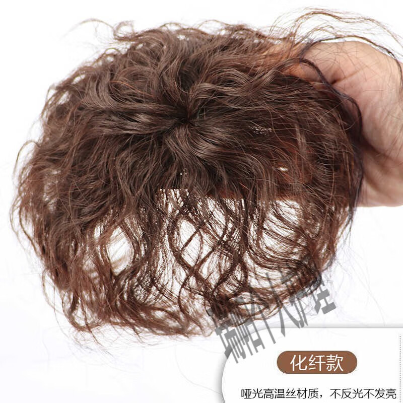 Top of head replacement hair patch for women to cover gray hair, thin and light hair growth, real hair, chemical fiber high temperature silk hair cover, wig piece, corn perm, curly hair, real hair-A2025, dark brown