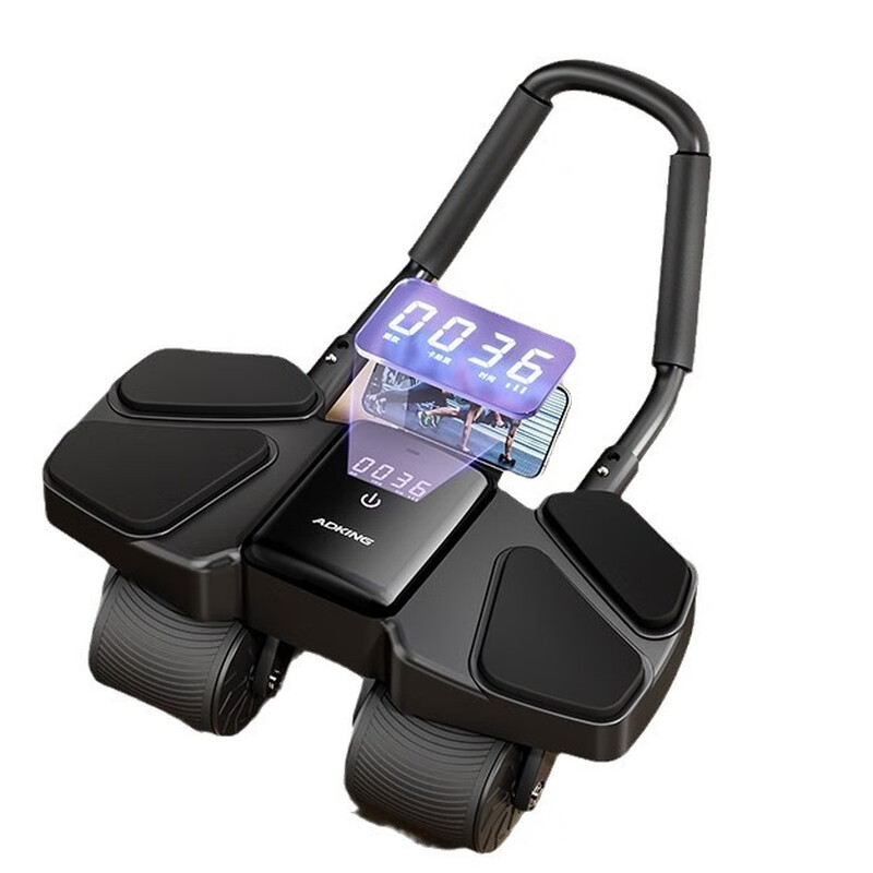 ADKING four-wheel abdominal fitness wheel, automatic rebound, abdominal curling and abdominal muscle training tool for men and women, household elbow support roller fitness, upgraded four-wheel four-elbow support counting model - black, high-definition LCD large screen counting timer