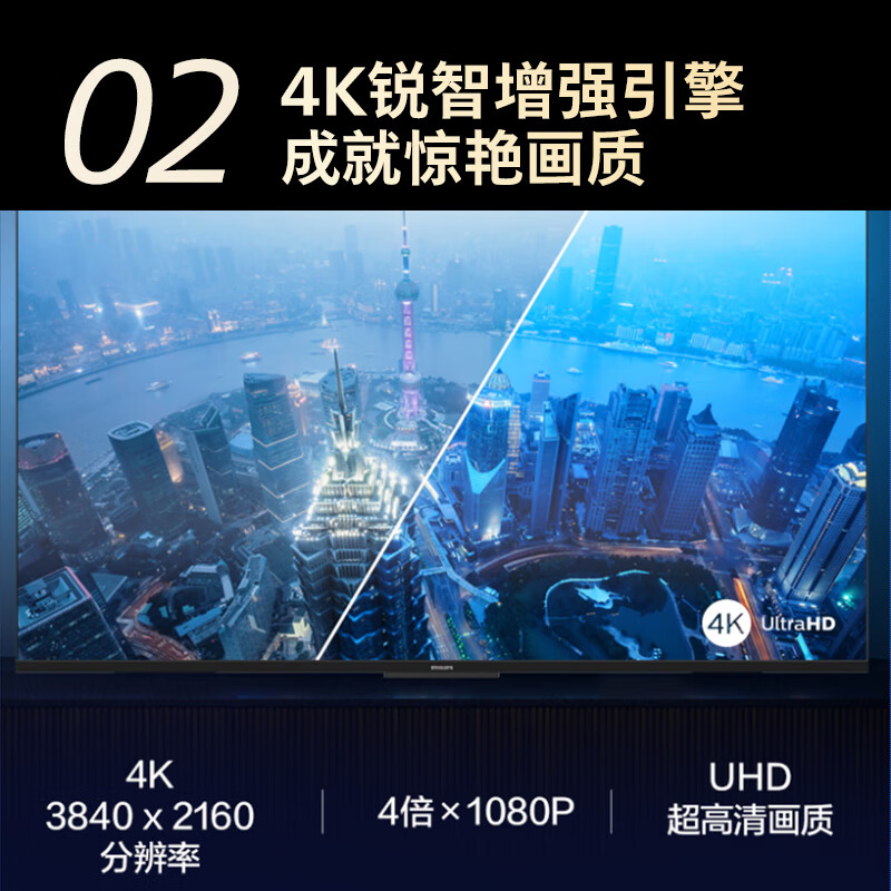 Philips (PHILIPS) 50-inch 4K ultra-high-definition smart full-screen high-frequency dimming eye protection far-field AI voice smart LCD flat-panel TV 50PUF7590/T3