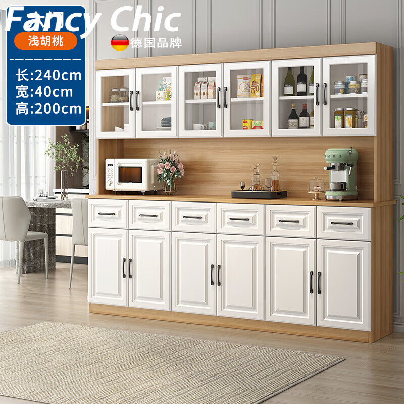 FANCYCHIC sideboard integrated wall-mounted double-sided partition cabinet storage cabinet modern simple elevated home kitchen cabinet storage cabinet light walnut color 240*40*200*6 doors