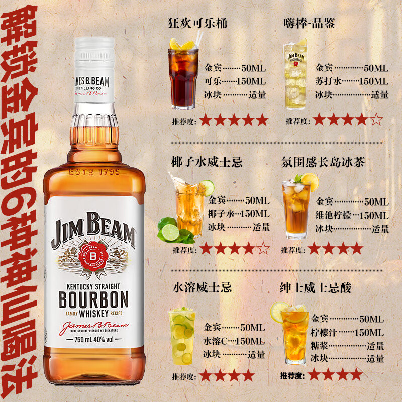 Jim Beam White Jim Beam Blended Bourbon Kentucky Whiskey 750ml