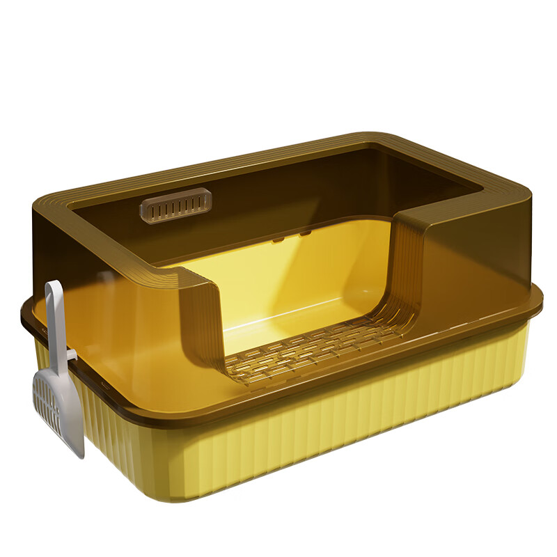 HELLOJOY Cat Litter Box Large Semi-Enclosed Anti-Splash Cat Toilet Deodorant Cat Litter Box with Cat Litter Scoop Yellow