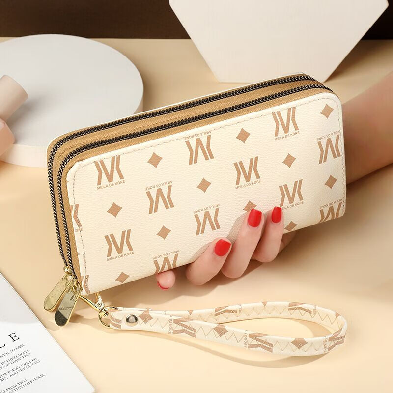 Kuqi Kangaroo high-end brand women's long wallet 2025 new European and American fashion print large capacity double zipper clutch bag off-white