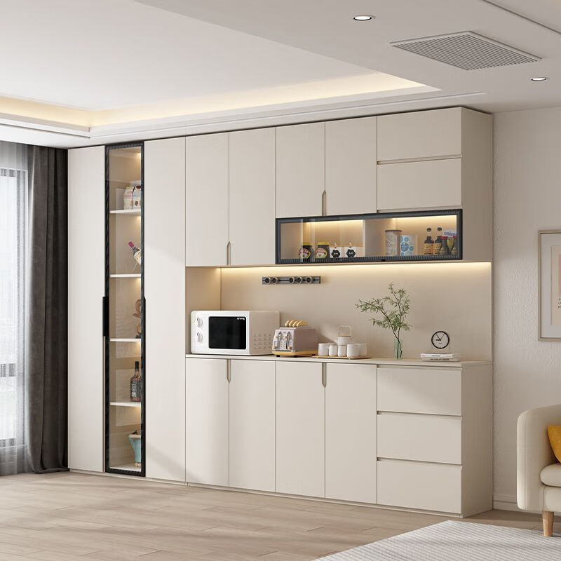 Fuhu cream style solid wood sideboard against the wall integrated living room wine cabinet multi-functional storage kitchen cabinet customization thickened T1 80*40*240cm delivery to home package installation