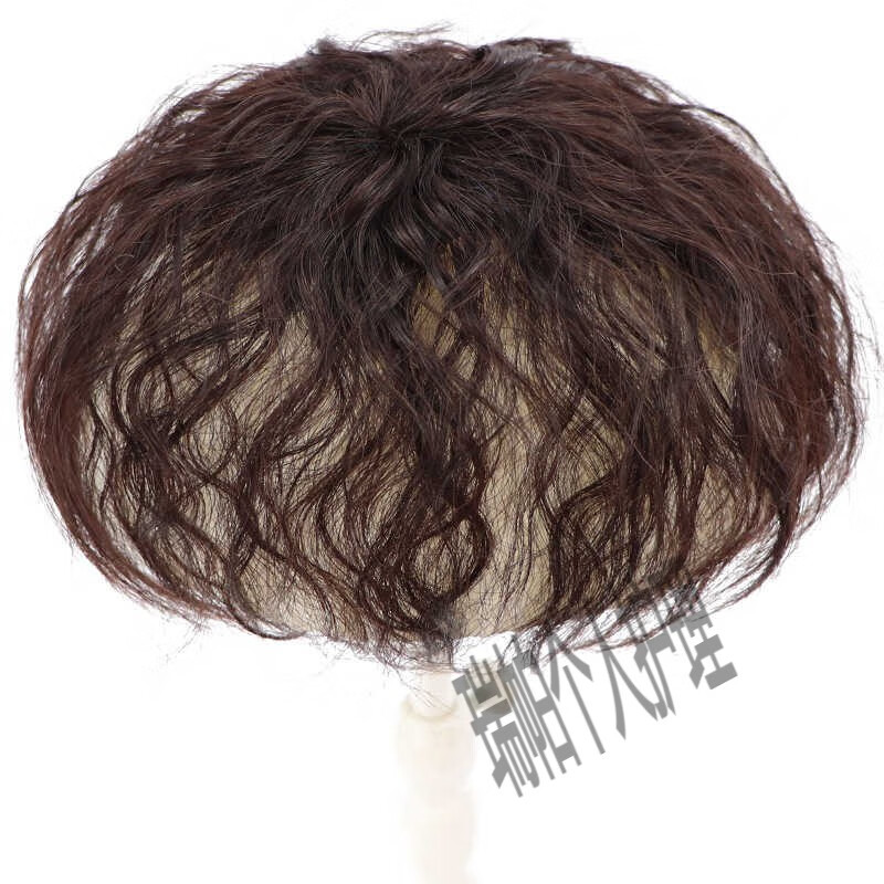 Top of head replacement hair patch for women to cover gray hair, thin and light hair growth, real hair, chemical fiber high temperature silk hair cover, wig piece, corn perm, curly hair, real hair-A2025, dark brown