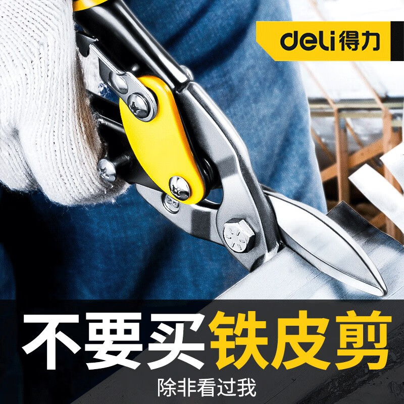 Deli iron scissors, industrial aluminum buckle plate, integrated ceiling light steel keel scissors, electrician special powerful aviation scissors, straight head aviation scissors 250mm