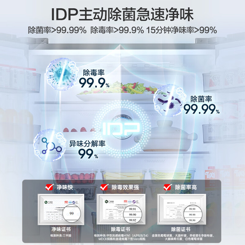 Rongsheng 501proIDP odor-free dual-system dual-circulation cross four-door dual-frequency refrigerator household first-class energy-efficiency energy-saving air-cooled frost-free BCD-501WD3FPZ national subsidy industry hot model | Rongsheng 501 dual-system active sterilization