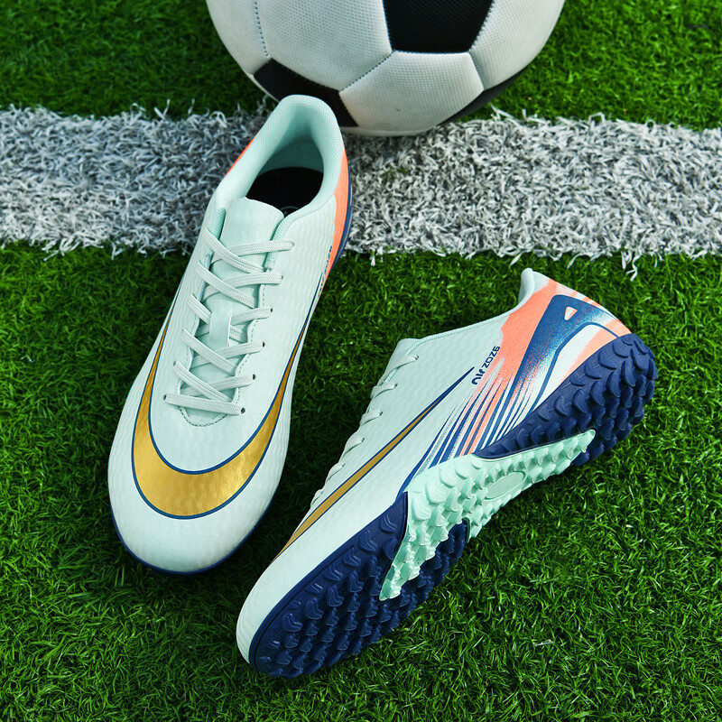 WEJIESS Football Shoes Broken Nails TF Nails Training Competition Sneakers Men's and Women's Adults Children Primary and Secondary School Students High School Entrance Examination Sports Shoes Light Moon Color Broken Nails 42 Socks + Guards + Shoe Bags