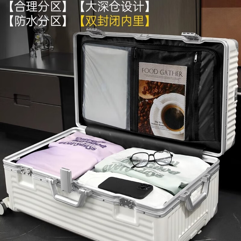 Kangaroo Luggage Large Capacity Aluminum Frame Trolley Case Good-looking Student Sturdy and Durable Password Box Men's Hard Shell Sitable Leather Case Yaoye Black Large Capacity + USB Charging Port + Hook 32 Inch Upgraded Thickening and Deepening + Lifetime Warranty