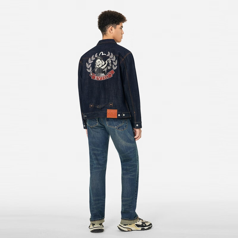 EVISU star's same style Fushen men's Buddha head print denim jacket denim blue L