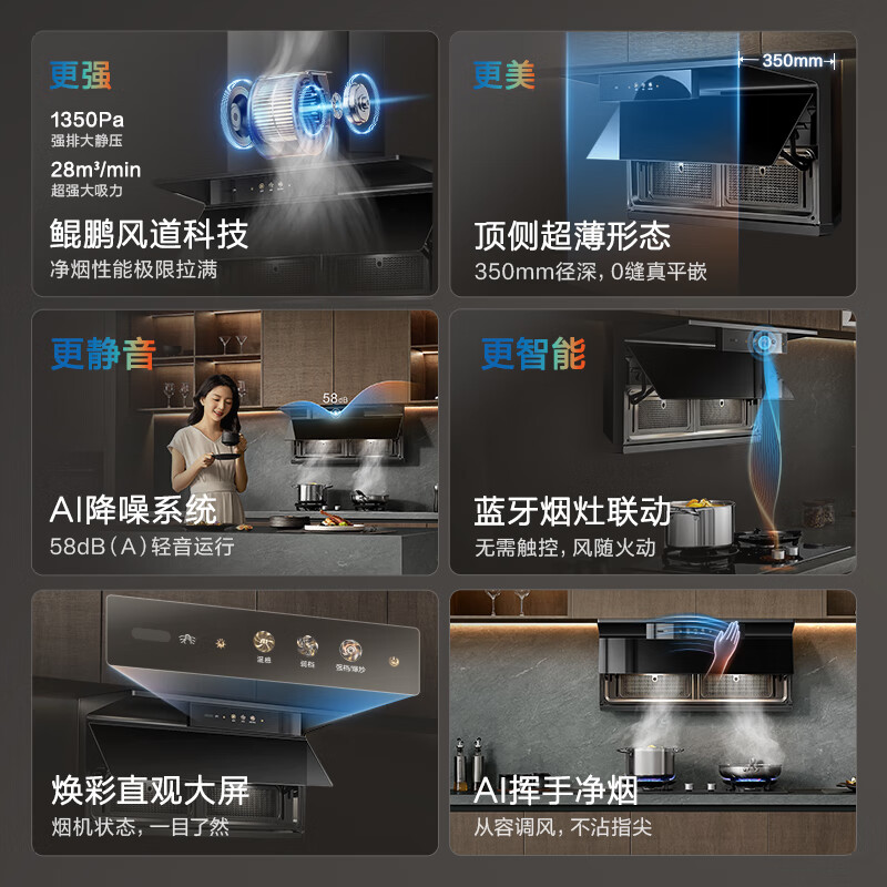 Boss top side double suction Xiaoheiyi D1P upgrade 27A21-D2 ultra-thin suction range hood Officially recommended with D2 stove Home 28m smart linkage trade-in