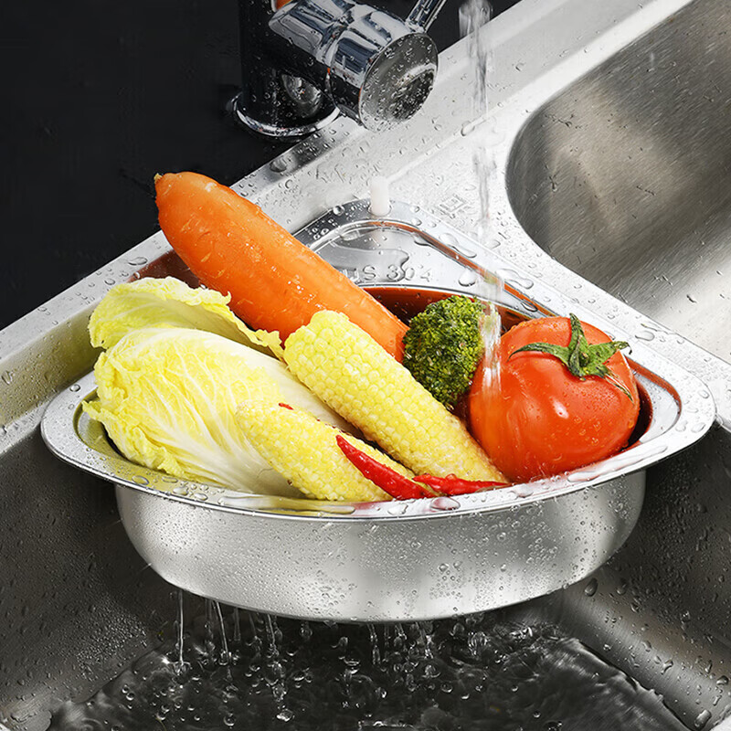 Deer color stainless steel kitchen sink triangle drain rack leftovers filter rag wash basin drain 304 stainless steel triangle drain basket-silver