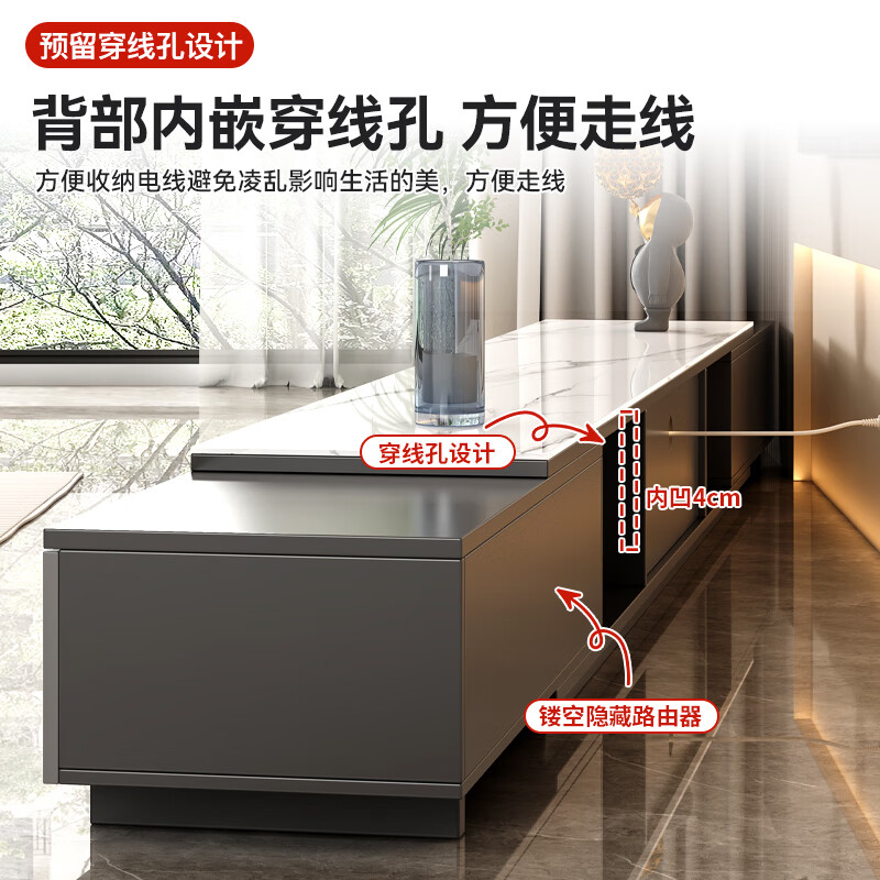 Mushun light luxury coffee table TV cabinet modern simple home living room storage cabinet small apartment retractable TV cabinet combination retractable TV cabinet 1.8-2.6 meters light luxury gray