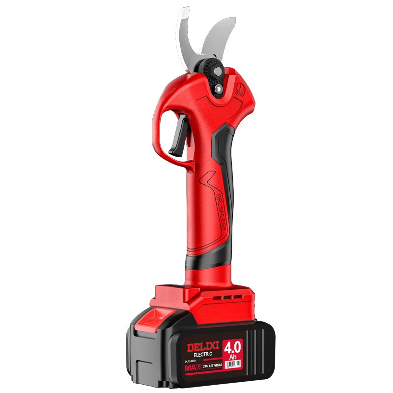 Delixi Brushless Electric Scissors for Fruit Trees Rechargeable Pruning Shears for Gardening Lithium Battery Scissors for Cutting Branches Electric Scissors Upgraded Brushless Digital Display Model 5.0Ah Dual Electric