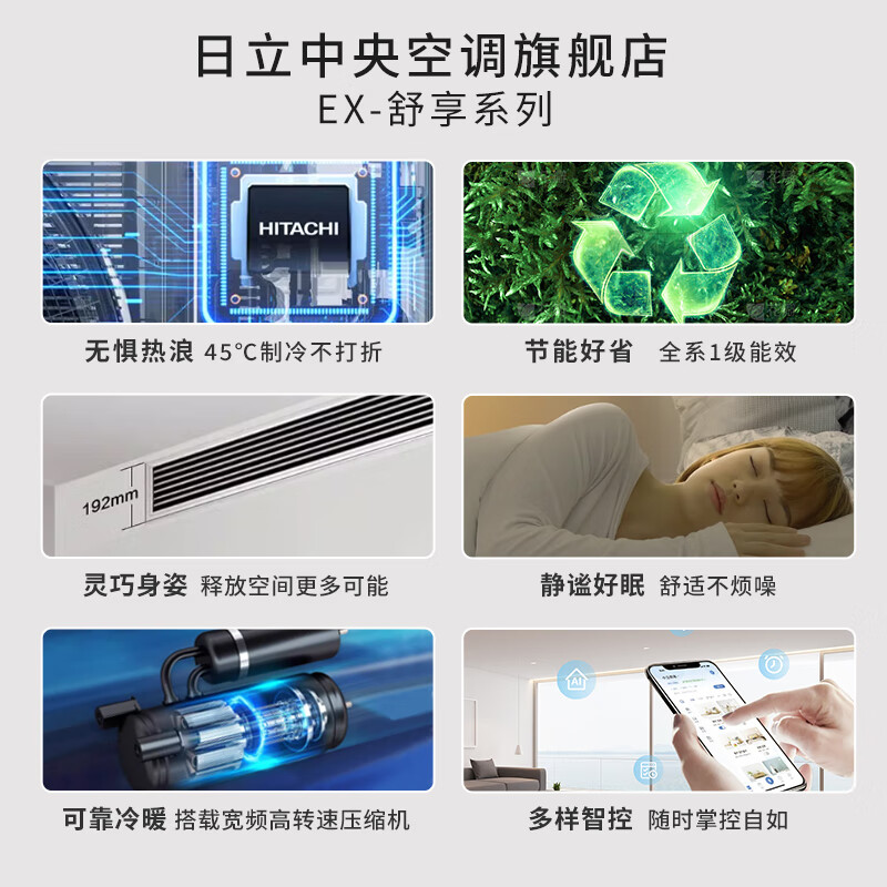 Hitachi (HITACHI) five-horsepower central air conditioner, one-to-three hidden inverter air conditioner, household four-horsepower multi-connection RAS-100HRNAQ two bedrooms and one living room EX-Shuxiang series 4 horsepower, first-class energy efficiency, one-to-three 112, suitable for two rooms and one living room