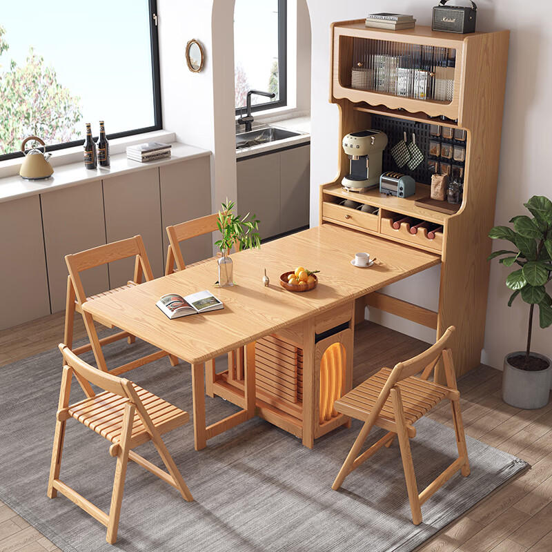 Meike Meijia sideboard dining table integrated solid wood folding dining table sideboard integrated wall dining chair combination original 1.4m all solid wood folding dining table 87x42x184cm