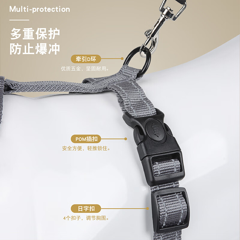 No-pet explosion-proof pet harness, dog leash, small and medium-sized dog Corgi Shiba Inu vest-type harness pet collar, dark blue, including 1.5m leash M, recommended 14-26 catties