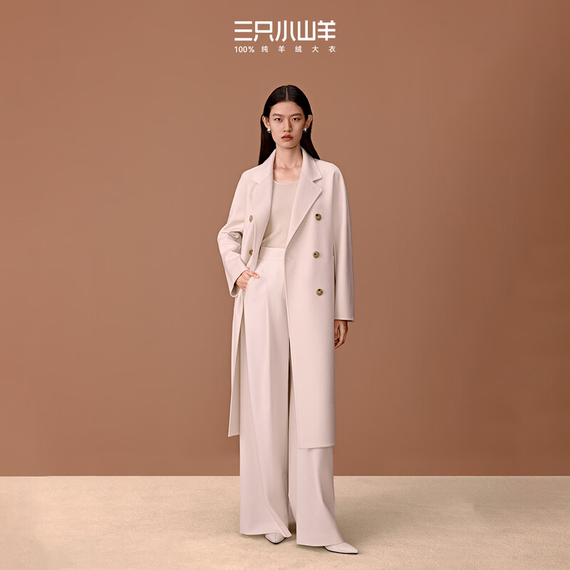 Three Little Goats Classic Heritage Autumn and Winter Light Luxury High-Quality Double-sided Wool 100 Pure Cashmere Women's Coat Camel S